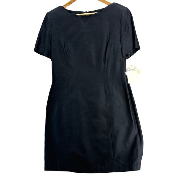 Lois Snyder Dani Max Black Scalloped Neck Short Sleeve Zip Back Dress Women 14 - Picture 1 of 8